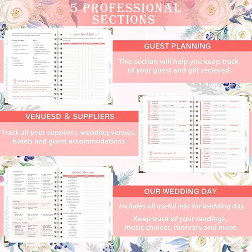 Miniatura 5 de Tullofa Planificador de Bodas – Libro Planificador de Bodas y Organizador para la Novia con 5 Secciones con Pestañas, 6.5 x 8.75 pulgadas, Tapa Dura