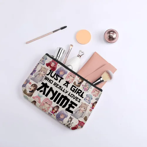 Miniatura 6 de Bolsa de cosméticos para mujer, material de lino impermeable, regalos para amantes del anime para niñas, organizador de maquillaje de viaje
