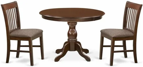Miniatura 11 de East West Furniture HBNF3-LWH-W - Juego de muebles de comedor de 3 piezas que contiene una mesa de cocina redonda con pedestal y 2 sillas
