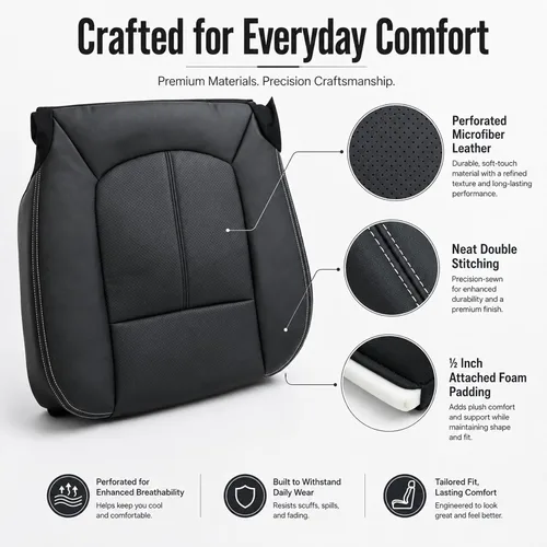 Miniatura 4 de FZJDSD Funda de asiento de repuesto de piel de microfibra perforada para el lado del conductor, color negro, compatible con Ford F250 F350 F450 F550