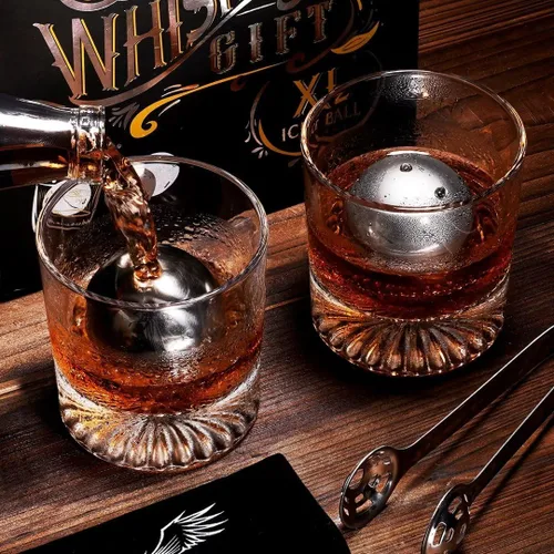 Miniatura 2 de Juego de decantador de whisky con 2 piedras de bola y 2 vasos de whisky reutilizables de 2.165 in, regalos de bourbon para hombres, piedras de hielo