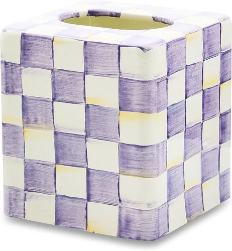 Miniatura 5 de MACKENZIE-CHILDS Funda para caja de pañuelos, portapañuelos para decoración del hogar, Courtly Check en blanco y negro, cuadrado