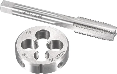 uxcell M12 x 0.049 in Juego de llaves métricas y troqueladoras, rosca de máquina con troquel de roscado redondo, kit de grifo y troquelado para
