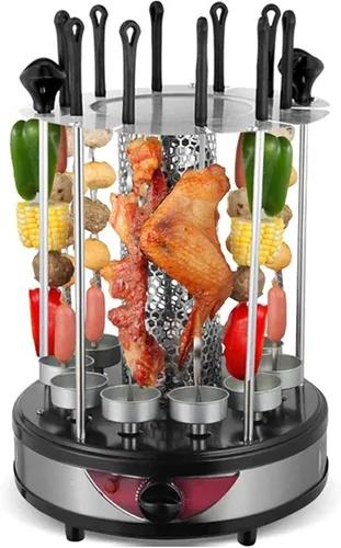 Parrilla de barbacoa giratoria automática vertical sin humo para barbacoa con asador eléctrico para kebab, brochetas y asado para fiestas en casa