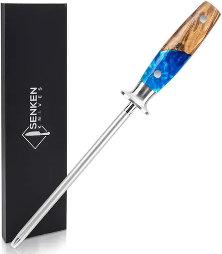 SENKEN - Afilador profesional de acero para cuchillos de damasco, colección Tsunami, varilla de esmeril increíblemente fuerte para afilar y afilar