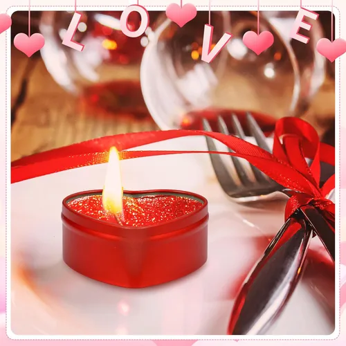 Miniatura 4 de Nuanchu 24 moldes de velas vacías para el día de San Valentín, latas de metal en forma de corazón rojo de 2 onzas con tapas de ventana