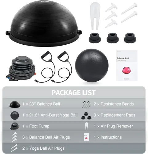 Miniatura 5 de ZELUS Entrenador de pelota de equilibrio con bandas de resistencia y bomba de pie, pelota de yoga inflable para entrenamientos de gimnasio en casa