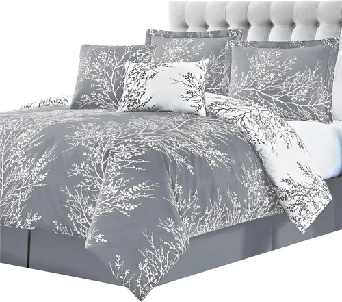 Miniatura 8 de Spirit Linen - Cama individual en una bolsa, ropa de cama reversible de 5 piezas de gran tamaño con funda y falda de cama a juego, elegante Azul