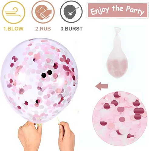 Miniatura 4 de Thomtery Globos blancos de confeti rosa, 50 globos de látex de 12 pulgadas para fiestas de cumpleaños, decoraciones del día de San Valentín