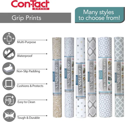 Miniatura 6 de Con-Tact Brand Grip Prints - Forro para estantes, revestimientos duraderos y no adhesivos, forro antideslizante para cajones y gabinetes, 18 x 8