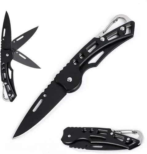 Miniatura 6 de Cuchillo de bolsillo, cuchillo de bolsillo con cadena, hoja de solo 2.5 pulgadas. Cuchillo EDC para camping, senderismo, pesca para hombres y Negro