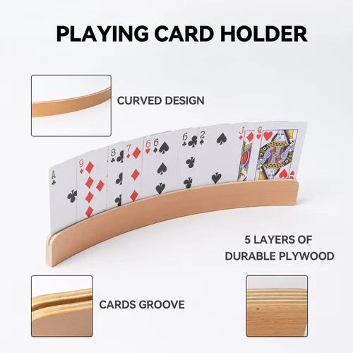 Miniatura 4 de GSE Games & Sports Expert Juego de 4 soportes para naipes de madera, bandejas curvas para puente, manos y pies, Rummy, juegos de cartas UNO