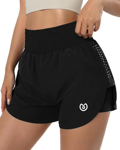MSDC Pantalones cortos deportivos para mujer, de secado rápido, cintura alta, pantalones cortos de correr ligeros para entrenamiento, gimnasio, con