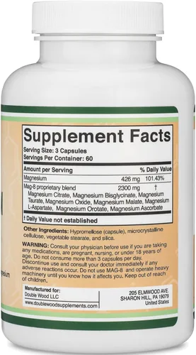Miniatura 3 de Suplemento complejo de magnesio 180 cápsulas (426 mg de magnesio elemental proporcionado por 2,300 mg de ocho formas diferentes de magnesio) MAG-8