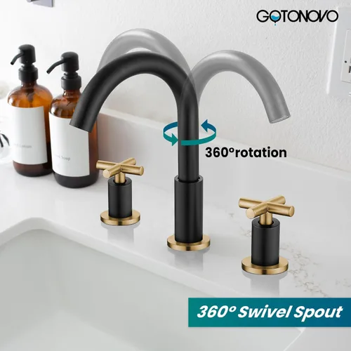 Miniatura 5 de gotonovo Grifo de baño de 3 agujeros de 8 pulgadas, grifo de tocador para fregadero de baño, 2 manijas cruzadas, lavabo de montaje en cubierta