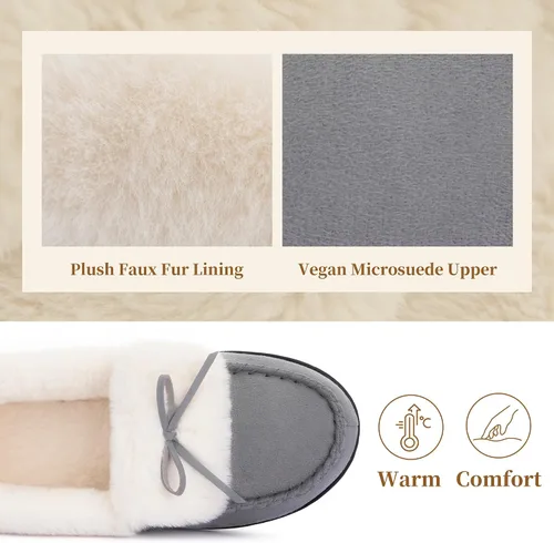 Miniatura 3 de RockDove Pantuflas tipo mocasín de microgamuza con forro de piel sintética para mujer