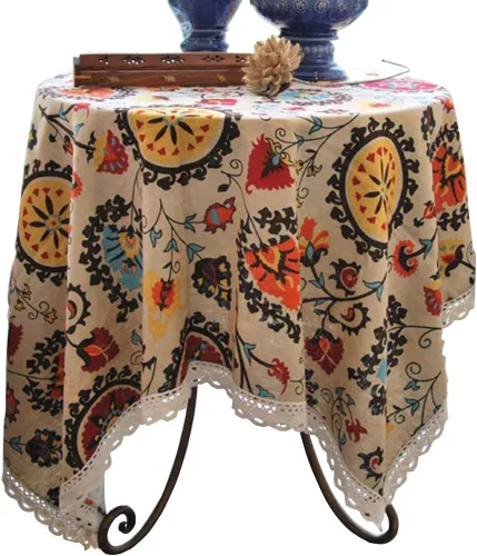 Miniatura 9 de Aothpher Manteles pequeños de 24x24 pulgadas modernos de estilo bohemio con flores de jacquard lavables con encaje para mesa de comedor