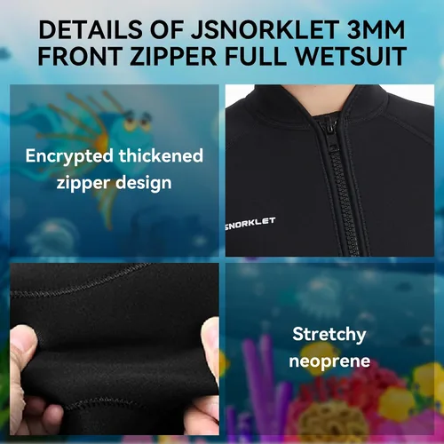 Miniatura 2 de Traje de neopreno de cuerpo completo de 0.118 pulgadas para niños y niñas, ideal para agua fría, cremallera frontal para buceo, esnórquel, surf, Azul