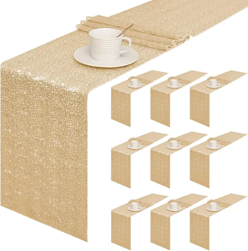 Miniatura 23 de Sugargirl Paquete de 10 caminos de mesa de lentejuelas de 12 x 72 pulgadas, camino de mesa verde manzana con purpurina para suministros de fiesta