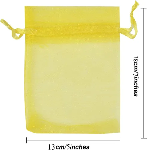 Miniatura 4 de Bolsas de regalo de organza de 5 x 7 pulgadas con cordón para joyas, dulces, juego de 100 sobres amarillos, bolsas de almacenamiento de malla