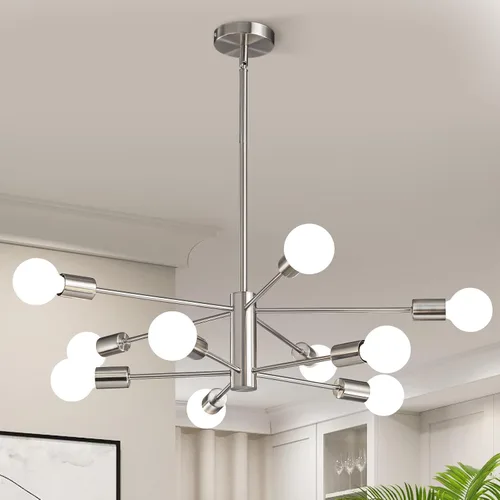 Miniatura 10 de KAISITE Lámpara de Araña Moderna Sputnik Luz de Techo 8 Luces Lámpara de Araña Dorada Luz de Comedor Sobre Mesa Altura Ajustable Lámpara de Araña