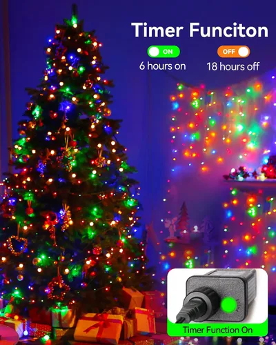 Miniatura 3 de Blingstar - Luces de Navidad de Cadena de Luces de Color, 33 pies, 100 LED, impermeables, multicolor, luces parpadeantes de 8 modos, 30 V
