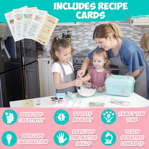 Miniatura 5 de Juego de hornear para niños, juego de cocina real para niños, suministros para hornear con delantales para adultos y niños, herramientas reales