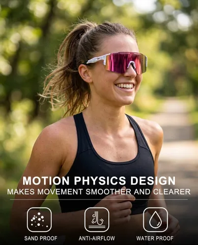 Miniatura 2 de OULAIQI Gafas de sol de ciclismo, polarizadas, para hombres y mujeres, con 1 lente o 3 lentes intercambiables, gafas de béisbol Rosa