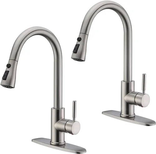 Miniatura 12 de WEWE Grifos de cocina con pulverizador desplegable, grifo de cocina de estilo granja en bronce cepillado con aceite, comercial, moderno, de arco