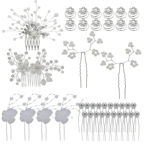 inSowni Paquete de 40 peines laterales para el pelo de boda para novias+horquillas en forma de U, piezas de joyería con diamantes de imitación,