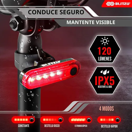 Miniatura 8 de BLITZU Paquete de 2 luces traseras de bicicleta recargables USB-C, accesorios brillantes para bicicleta trasera de ciclismo, accesorios