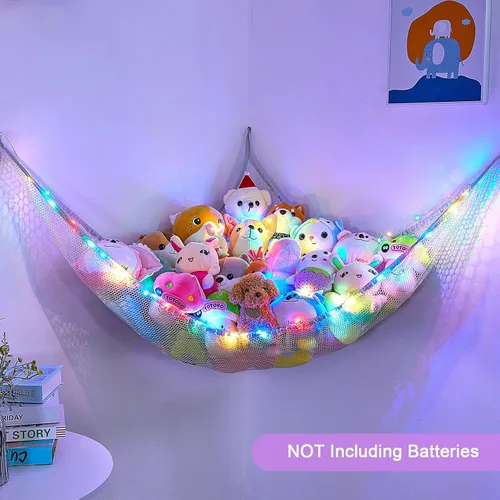 Miniatura 3 de Unicorn Castle Hamaca de red para animales de peluche, almacenamiento de juguetes para niños con luz LED, organizador de juguetes de felpa