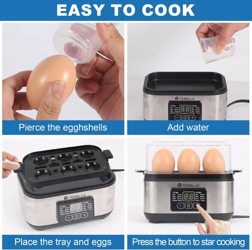 Miniatura 4 de Tesslux Olla eléctrica rápida para huevos, capacidad de 6 huevos para huevos duros, huevos escalfados, huevos revueltos u tortillas con apagado