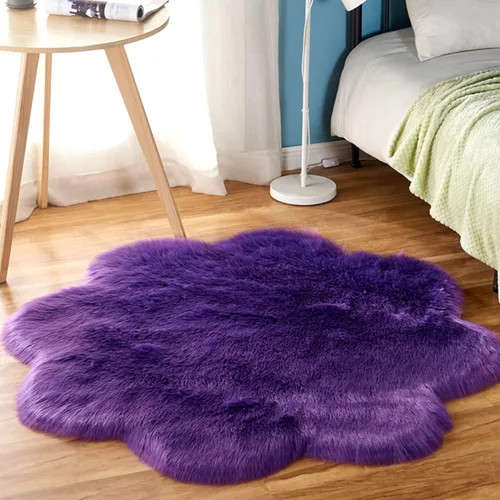 Miniatura 2 de Alfombra redonda de piel de oveja sintética, suave y lanuda. Alfombra mullida para el hogar, decoración de dormitorio, Púrpura (Flower Purple)