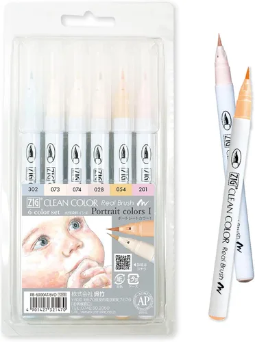 Kuretake ZIG CLEAN COLOR Pincel Real Set 6 colores Retrato colores (I)