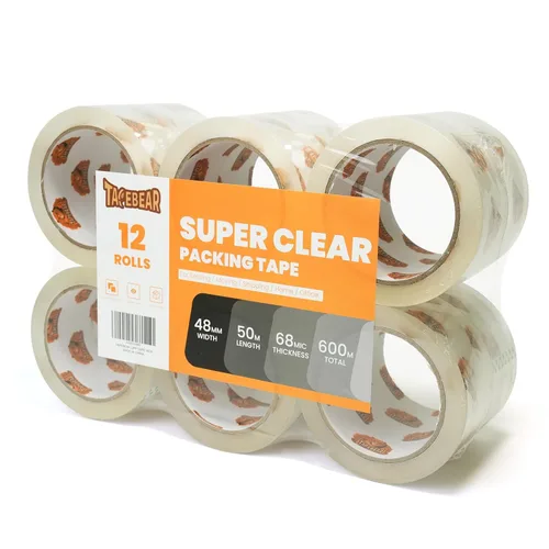 Miniatura 9 de TAPEBEAR Cinta de embalaje transparente, 12 rollos, 1.88 pulgadas x 55 yardas x 2.0 mil de grosor, cinta adhesiva acrílica para envío, sellado