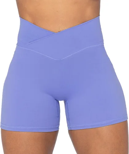Sunzel Softmax - Pantalones cortos de ciclista para mujer, con cintura alta cruzada en V, para yoga, entrenamiento, gimnasio, con control de abdomen