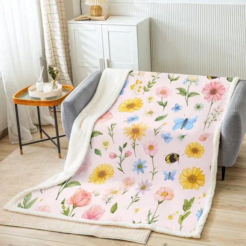 Miniatura 9 de Manfei Manta de margaritas, manta de flores amarillas y blancas para sofá, manta de cama de jardín botánico para niños y niñas, decoración