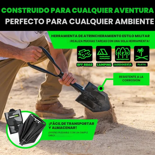 Miniatura 6 de RHINO USA Pala plegable de supervivencia con pico - Herramienta de atrincheramiento estilo militar de acero de carbono resistente para todoterreno