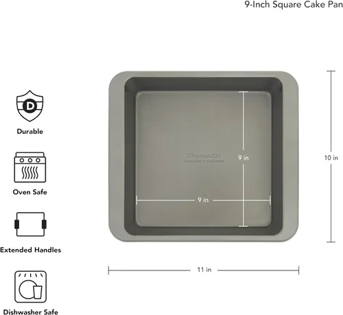 Miniatura 2 de KitchenAid Molde cuadrado de acero aluminio antiadherente de ingeniería suiza, apto para lavavajillas, contorno plateado, 9 pulgadas Plateado Contour