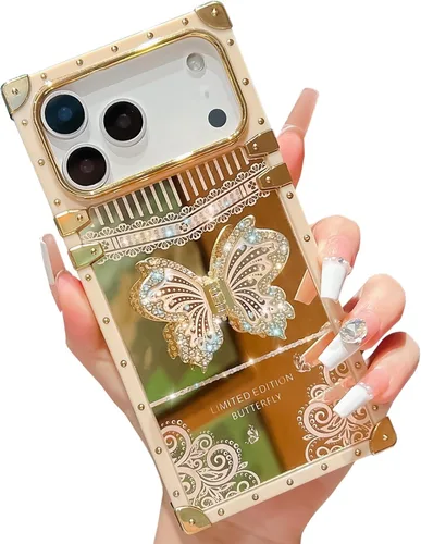 Miniatura 59 de Bonita funda compatible con Samsung Galaxy S22 Ultra, soporte plegable de lujo con diseño de mariposa brillante para mujeres y niñas, funda Blanco
