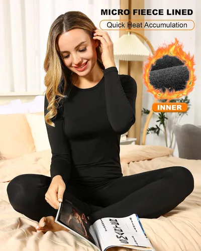 Miniatura 4 de ViCherub Conjunto de ropa interior térmica para mujer, capa base larga, forro polar, parte superior inferior