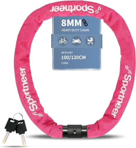 Miniatura 8 de Sportneer Candado para bicicleta: Candado de cadena de bicicleta de alta seguridad de 8mm de grosor con 2 llaves - 0.97/1.2 metros de largo, candado