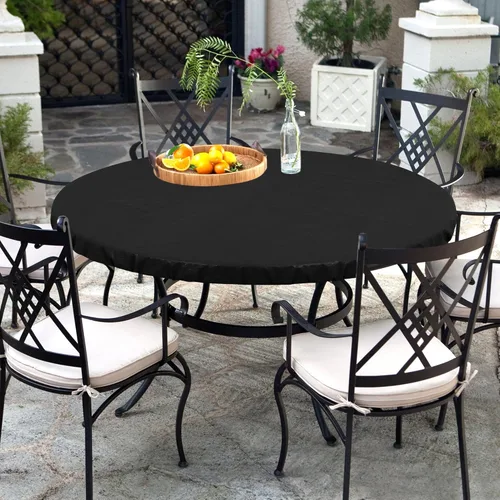 Miniatura 4 de LUSHVIDA - Mantel para mesa redonda impermeable y con borde elástico, de vinilo, ajustable a la mesa, mantel de plástico con borde elástico