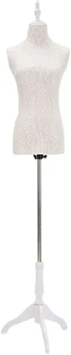 White Dress Form Female Mannequin Torso, Manikin with Wooden Tripod Stand Adjustable Height 47 Inch - 70 Inch for Sewing Clothing Dress Display