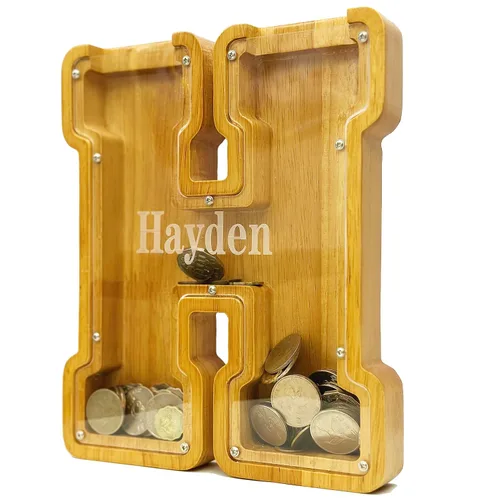 Miniatura 41 de Alcancia personalizada grande de madera con letras, alcancía para monedas, alcancía personalizada con nombre, puede ser utilizada como regalo de J