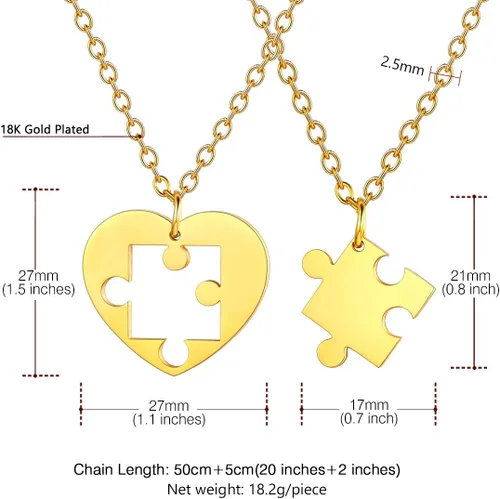 Miniatura 5 de U7 Collares para parejas para mujeres y hombres, acero inoxidable, chapado en oro de 18 quilates, chapado en oro de 18 quilates, collares con dije