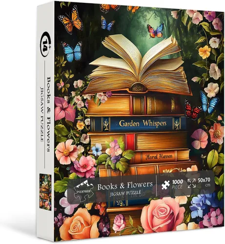 Rompecabezas de libro vintage para adultos de 1000 piezas, rompecabezas retro de jardín de flores de PICKFORU, rompecabezas de flores silvestres,