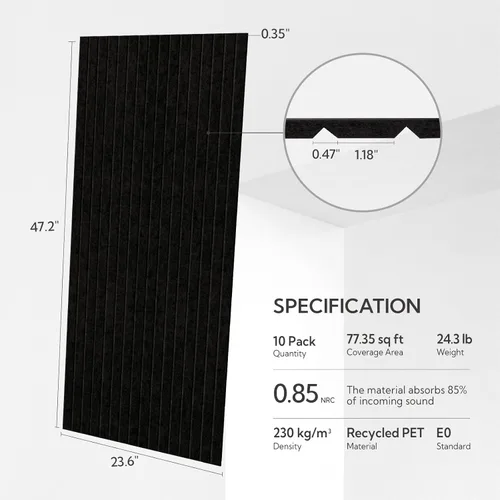 Miniatura 2 de Olanglab Paquete de 10 paneles acústicos de pared, 48 x 24 pulgadas por cada panel acústico, absorbentes de sonido, paneles de sonido decorativos