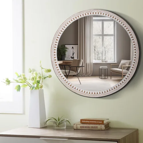 Miniatura 4 de Espejo de pared redondo de madera rústica de 24 pulgadas, espejos circulares decorativos para baño sobre fregadero, sala de estar, entrada, Estilo 2